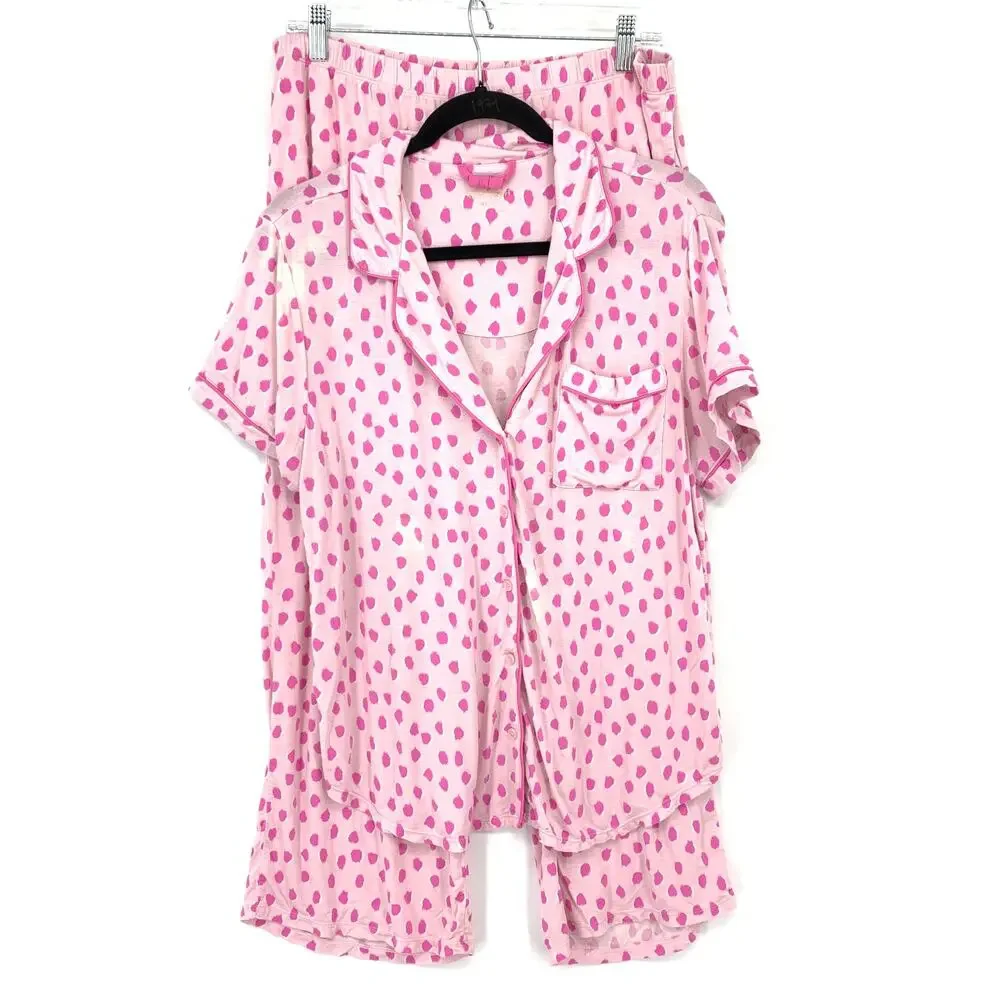 Kate Spade Pajama Set Womens Size L Pink Animal Print Spots Novelty Print *FLAW